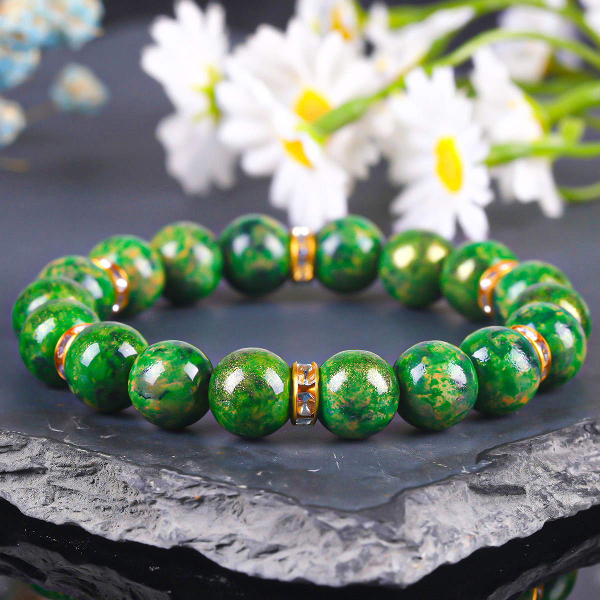 Natural Lapis Lazuli Round Bead Stretch Bracelet, Vintage Unisex