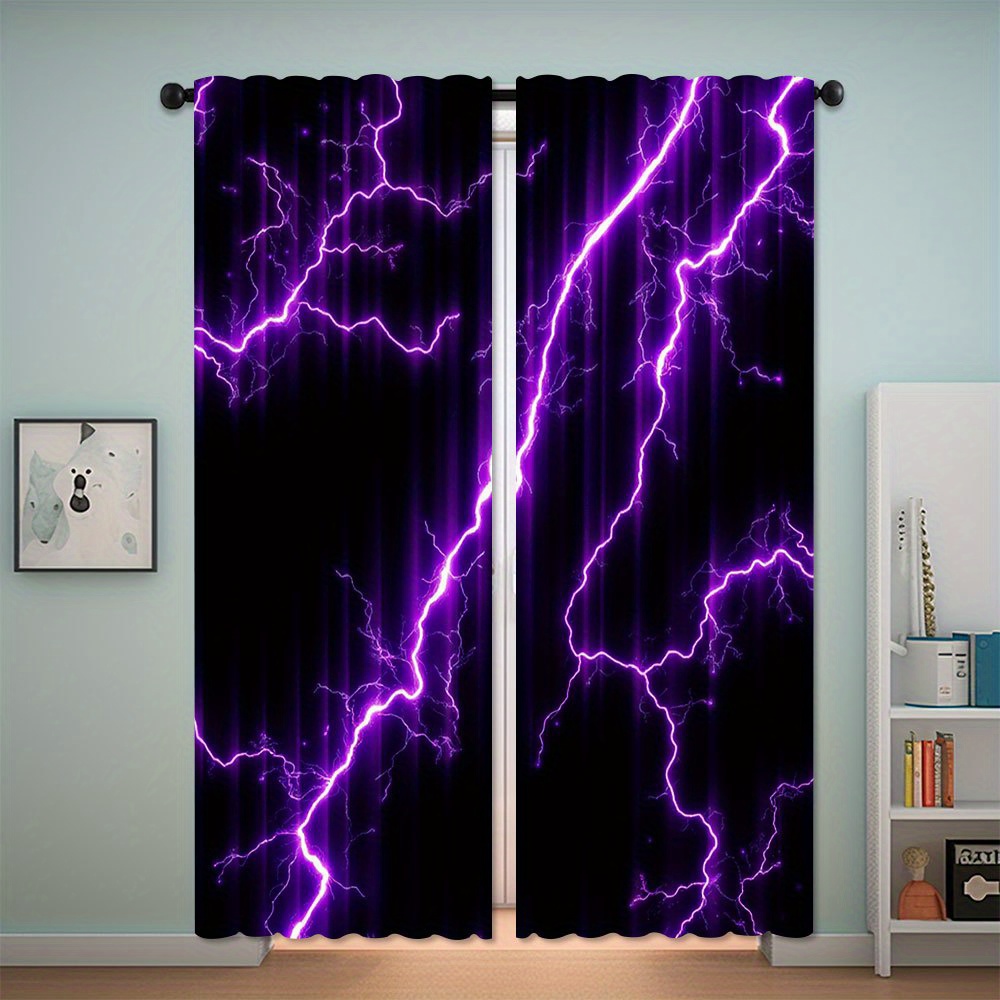 TEMU 2d Flat - 2d Flat - 2pcs 2d Flat Print Room Curtains 2pcs Artistic Print Polyester Door Curtains - Rod Filtering Design, Machine Washable