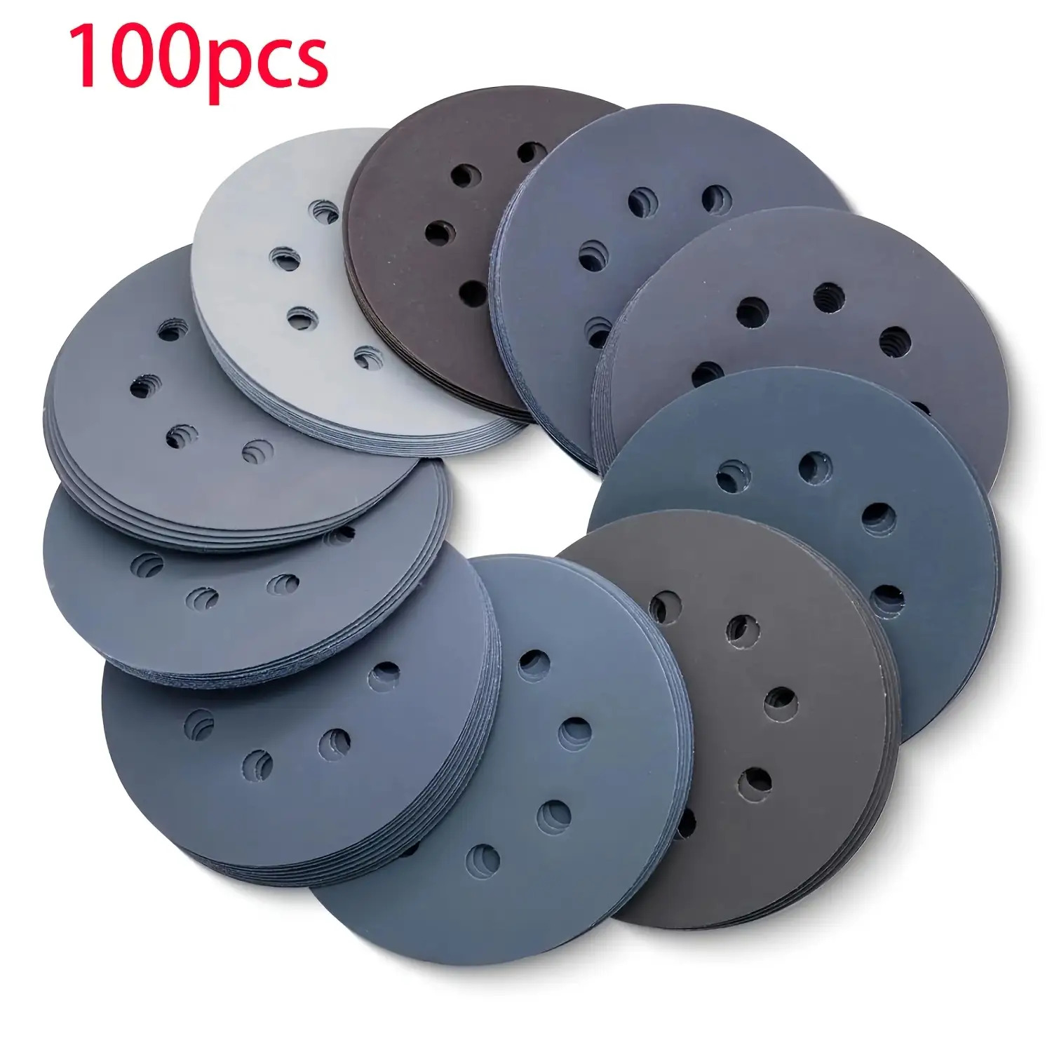 E-shop 100/150 Stück 5-Zoll Nass- Trockenschleifscheiben mit Trägerplatten, 8 Löcher Körnungsbereiche von 400 bis 5000, aus Siliziumkarbid, für