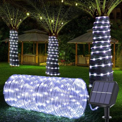 1 pack solar rope lights 33ft 100led solar string lights with remote control 8 lighting waterproof outdoor waterproof solar powered lights flexible with lithium battery auto on off timer for garden backyard patio fence balcony porch durable plastic construction easy semi recessed installation energy solar lighting solar string light outdoor solar light outdoor solar light tree solar light outdoor garden decor for outside light