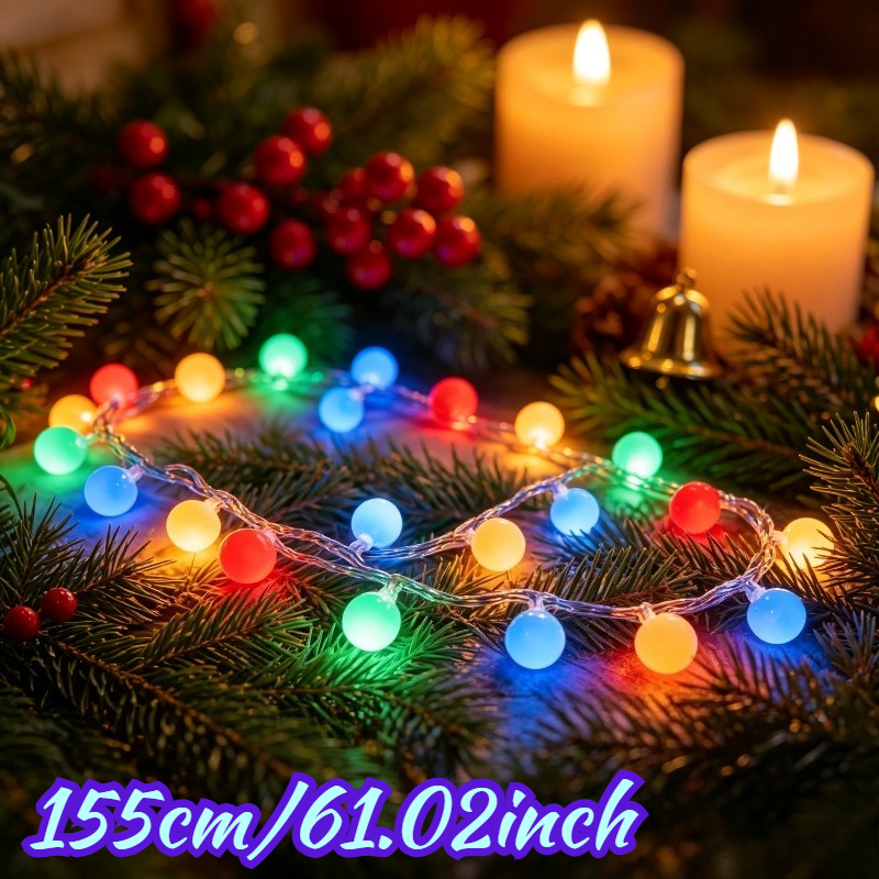 TEMU 155cm/61.02inch Ultra-long Christmas Colorful Round Ball String Lights, Multicolor Rgb Round Bulb Fairy Lights, Battery Powered (battery Not