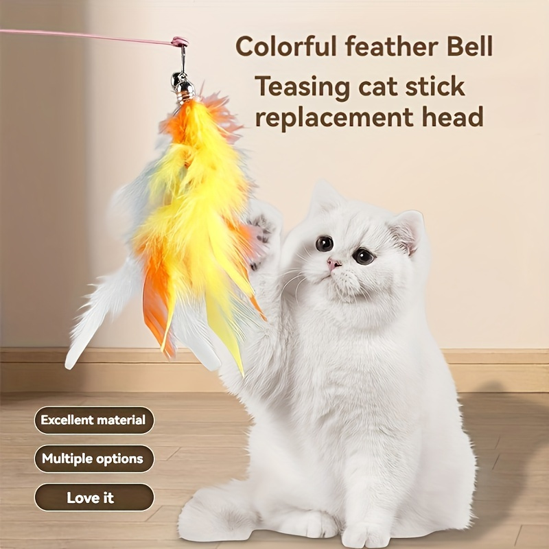 Random Color 3pcs Colorful Artificial Feather Cat Teaser Stick Replacement Heads - Interactive Plush Multi-Color Toys for All Breeds - Fun & Engaging Playtime, No Batteries Needed - Perfect Gift for Cat Lovers