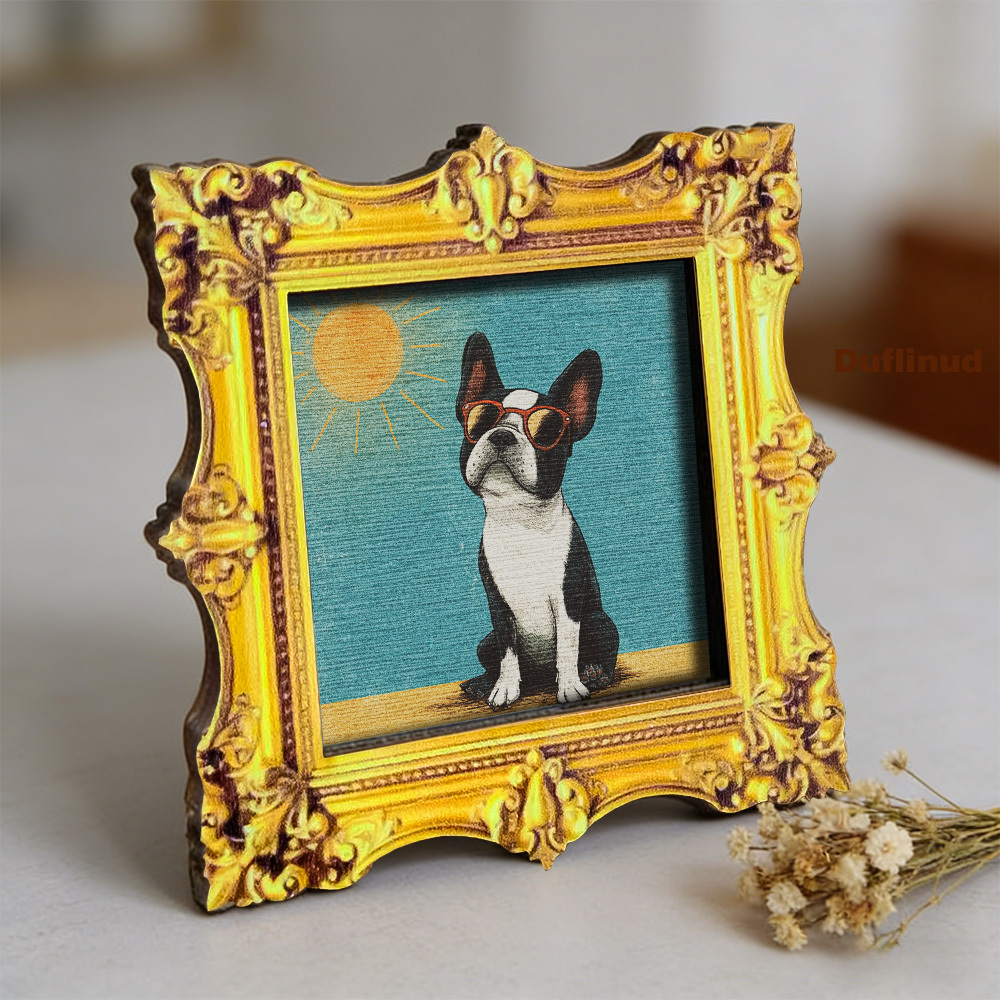 TEMU 1 aimant de réfrigérateur en bois représentant un Boston Terrier cool avec des lunettes de soleil, mini peinture décorative, peinture miniature
