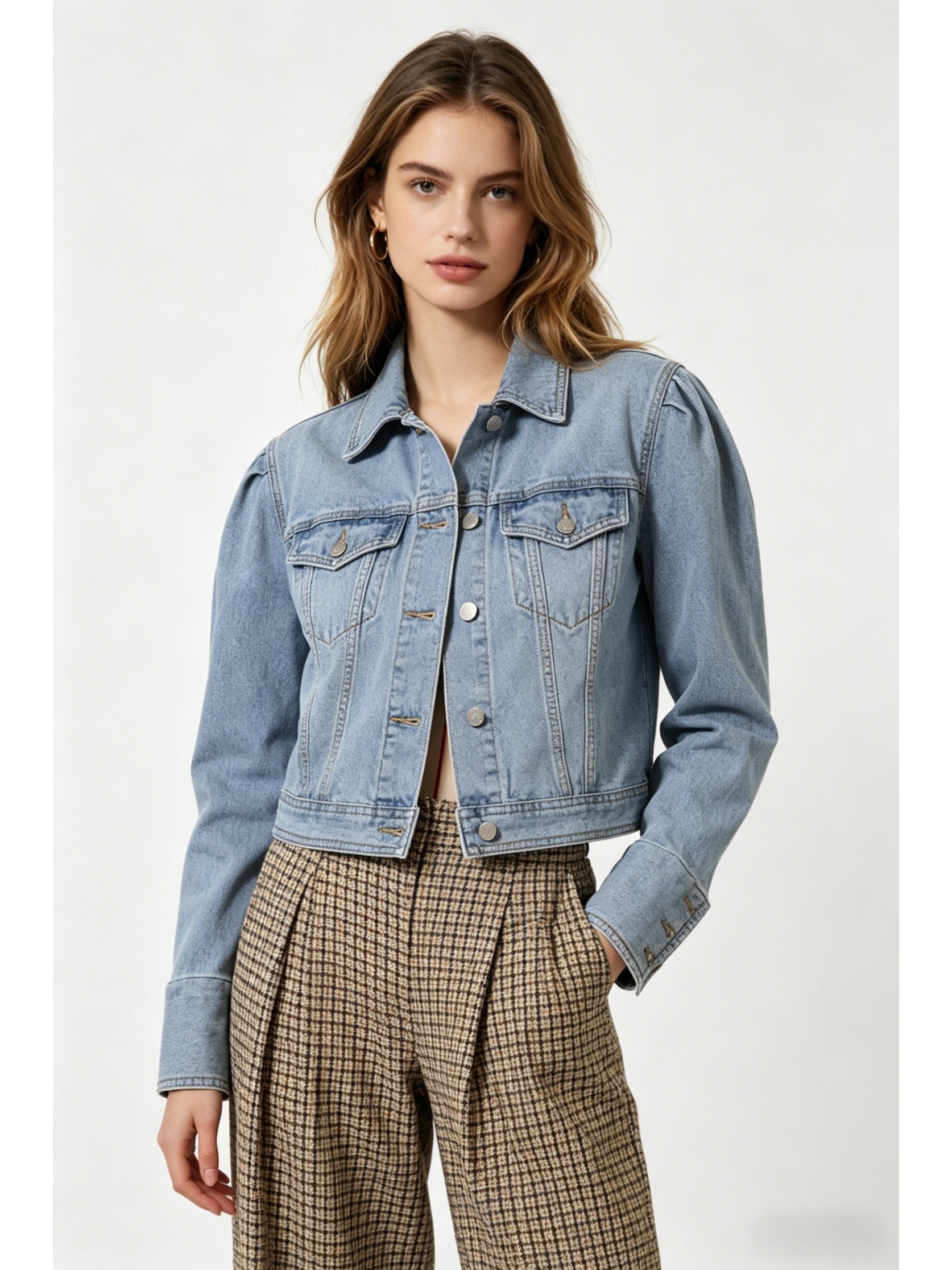 puff sleeve denim jacket sold on Temu United States