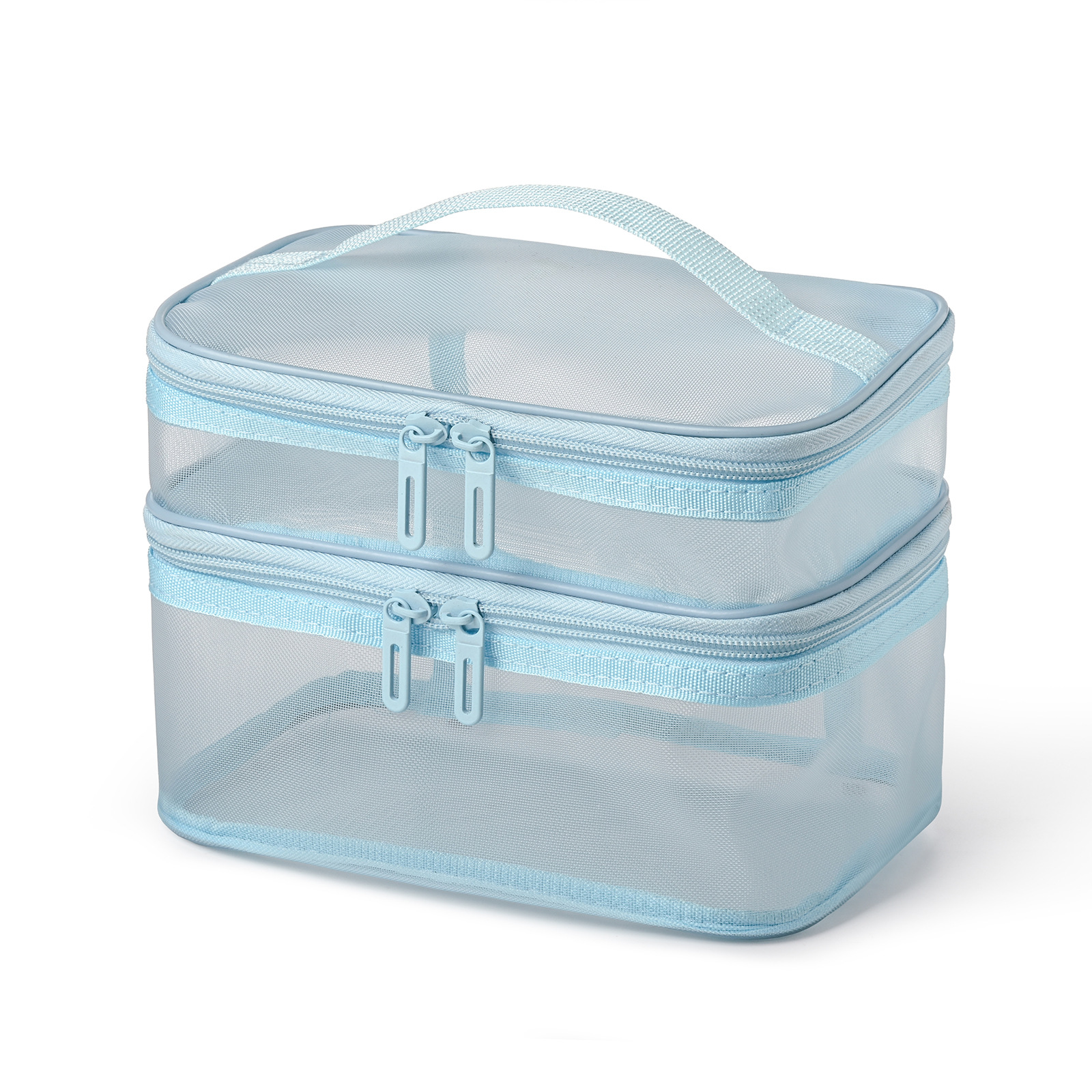 TEMU Ldq Large-capacity Transparent Toiletry & Cosmetic Organizer Bag - Double-layer Travel Storage With Zipper Closure, Suitable For Carry-on