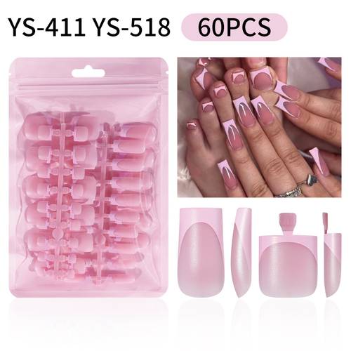 60pcs french acrylic false nails square reusable removable press on nails for women diy nail art manicure tips with