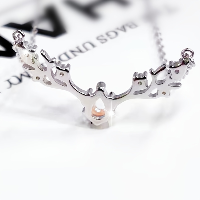 Women's Creative Moonstone Antler Pendant Necklace, Gift for Her