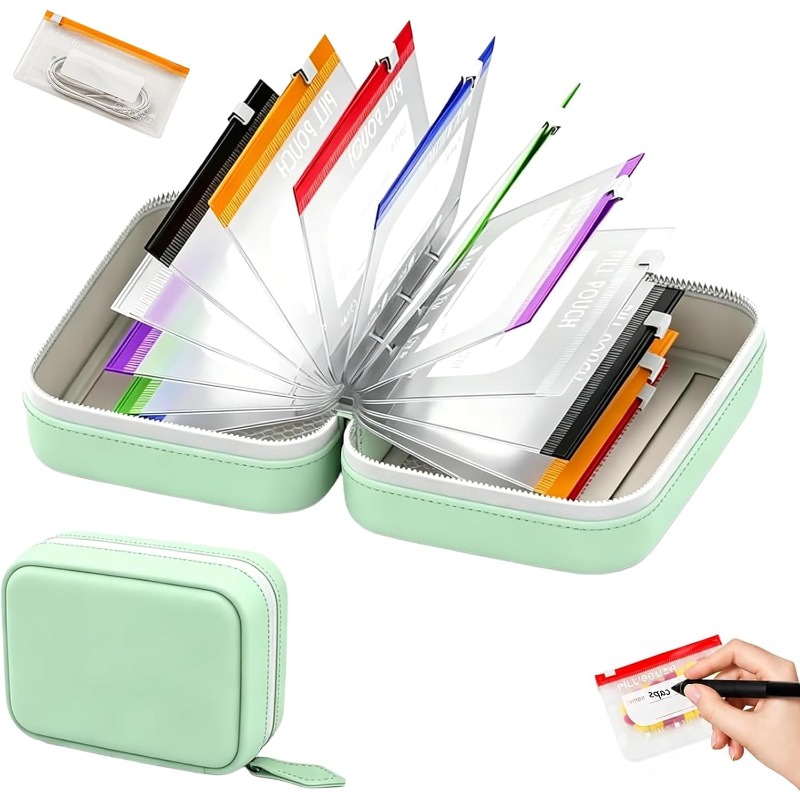 TEMU Ensemble de rangement de voyage - 14 pochettes réutilisables à fermeture éclair avec étui de transport compact ; Sacs de rangement étanches pour