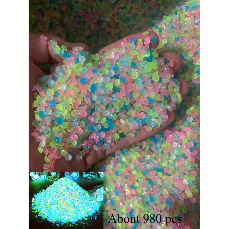 TEMU 980pcs Glow In The Dark Tiny Stones 0.044lb, 0.20 Inch - Sunlight Activated Luminous Small Pebbles For Aquarium, Fish Tank, Garden, Vase Filler,