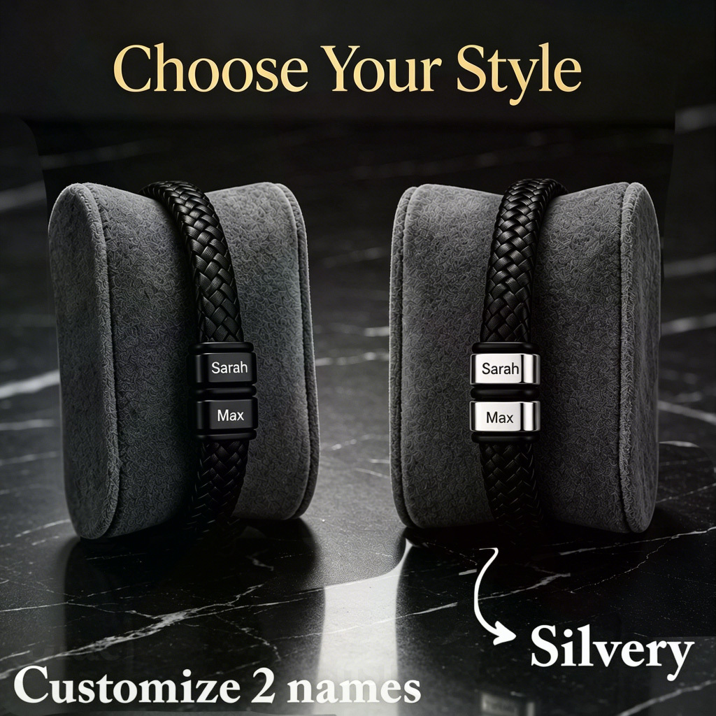 TEMU New Personalized Men's Braided Bracelet, Custom Engraved With 1-6 Names. Fashion Versatile For Daily Wear, Great Friendship Souvenir. Perfect