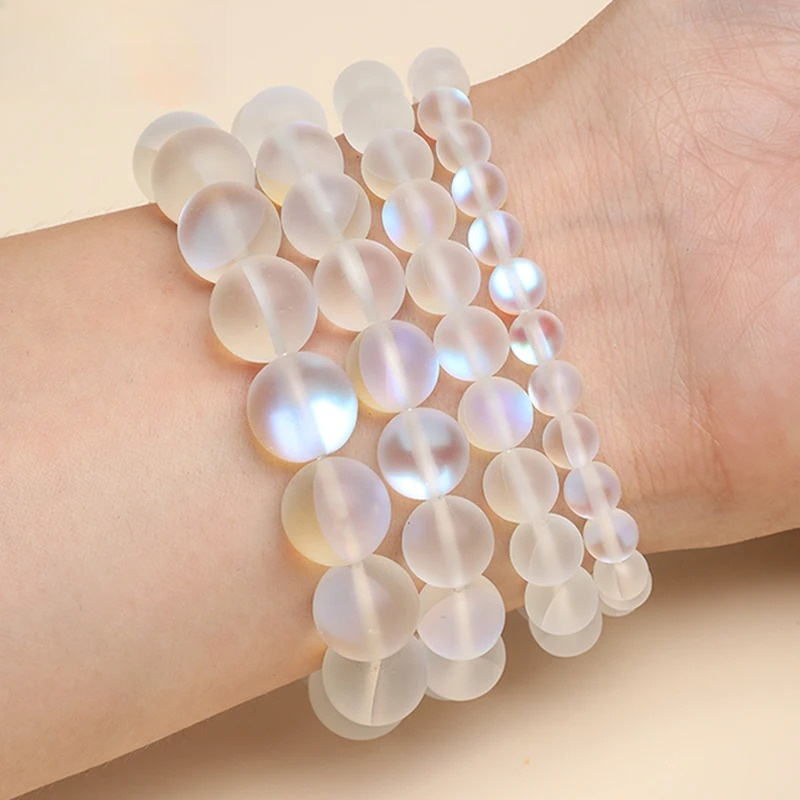 Colorful Sparkling Stone Moonstone Bead Bracelet, Elastic Rope Design