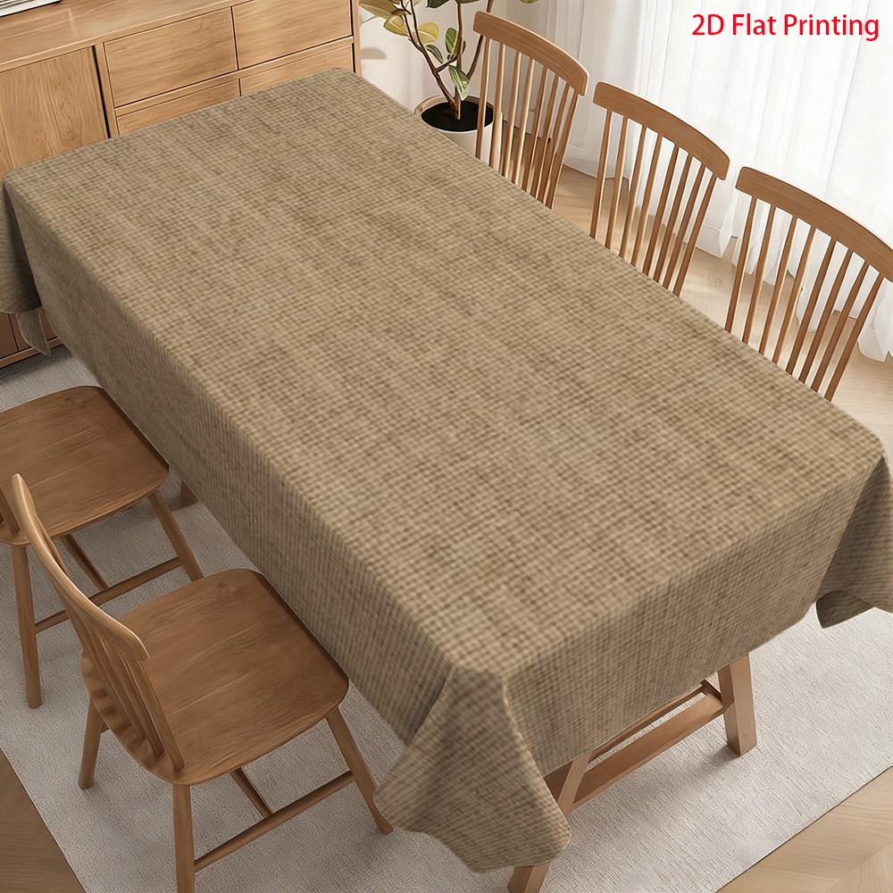 TEMU 1pc Of Farmhouse Style Printed Tablecloth, Natural Linen Texture Print, Easy Solid , Very Suitable For Parties, Festivals, Picnics, Camping And