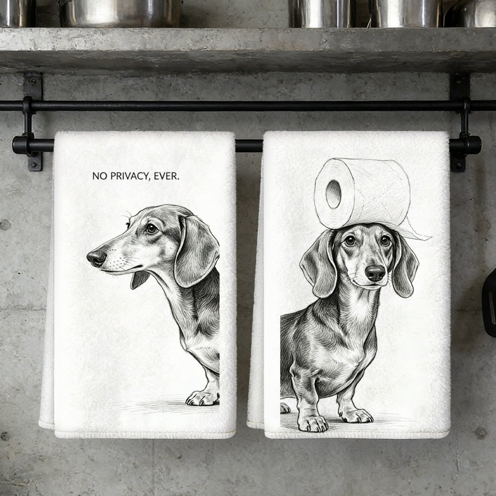 TEMU L 2pcs Funny Cute Dachshund Printed Bathroom Hand Towels, Machine Washable Tea Towels Tableware Dishcloths, Ideal For Kitchen & Washroom