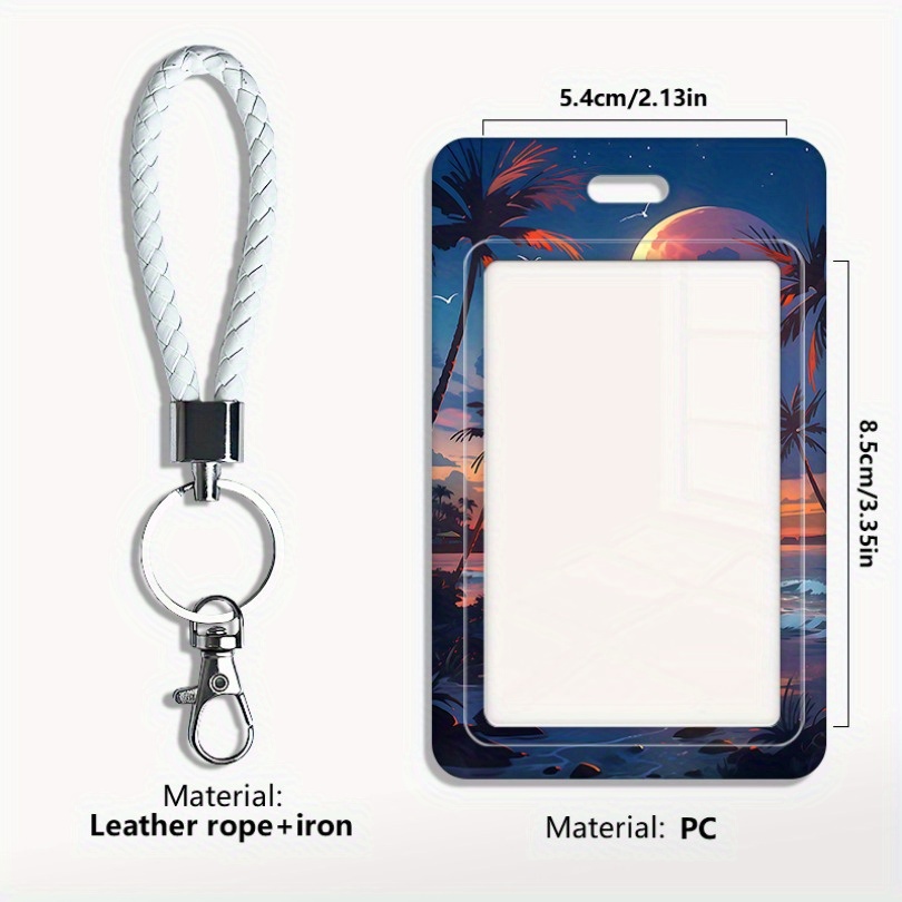TEMU 2d Seaside Sunset Fashion Pattern Id Card Holder Lanyard Durable Plastic Card Protector Case For Doctors Nurses Students Staff - Holds 3630