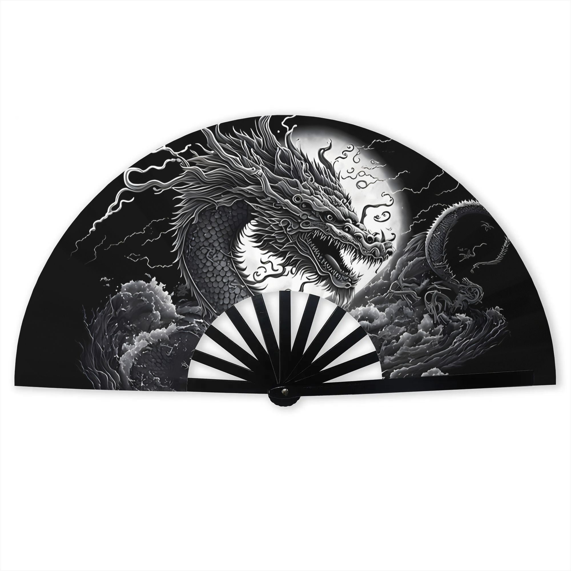 TEMU 2d Print Design Dragon With Clouds Foldable Hand Fan Unisex Outdoor Events, Without Battery