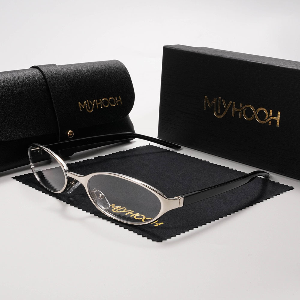 TEMU Mlyhooh Brand High-end New Metal Oval Small-frame Unisex Non- Glasses With Feel, Including An Exquisite Eyeglass Case. Suitable For Men And