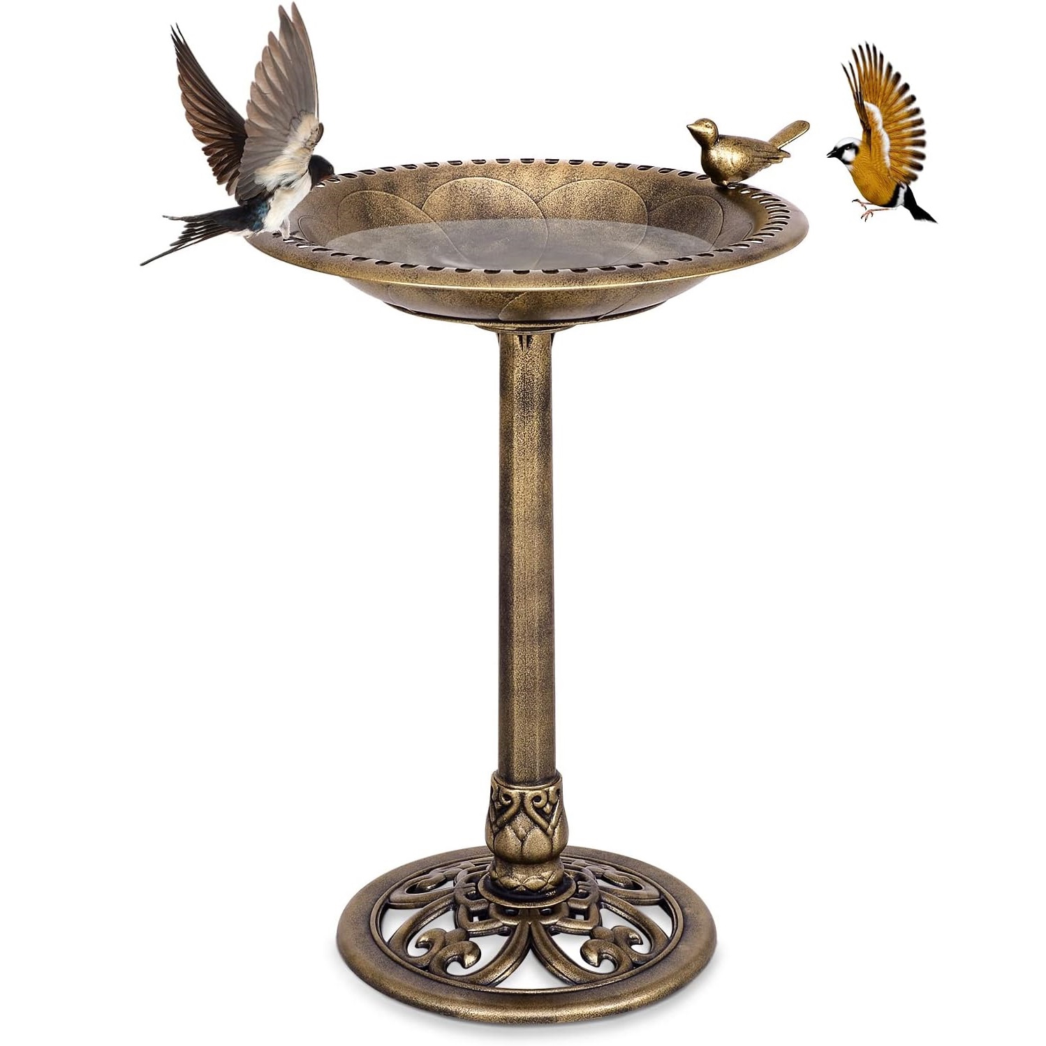 Image of Garden Bird Bath, Outdoor Pedestal Bird Feeder Base Birdbath Stand Decoration W/ Vintage Finish, Bronze