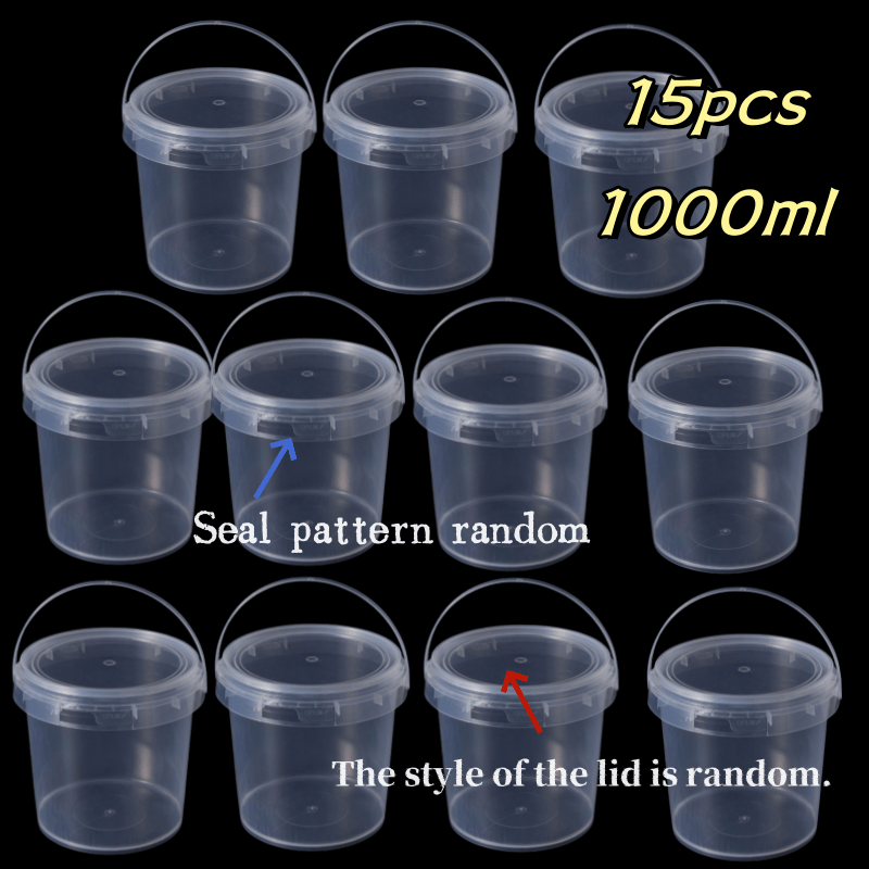 Image of 15pcs 1l Collection Containers With Lids And Handles, Storage Case, Plastic Buckets, Seal Clear Plastic Bucket, Pack Bucket - Suitable For Daily Necessities, Cosmetics, Jewelry, Family Storage