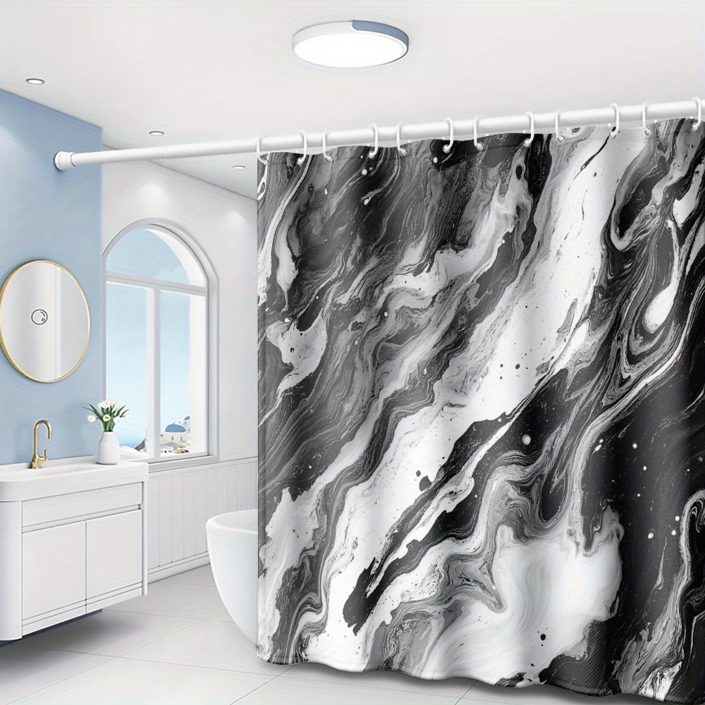 TEMU 1pc Black And White Mysterious Texture Art Modern Minimalist Printed Shower Curtain, Modern Bathroom Home Decor With Plastic Hooks, Suitable For