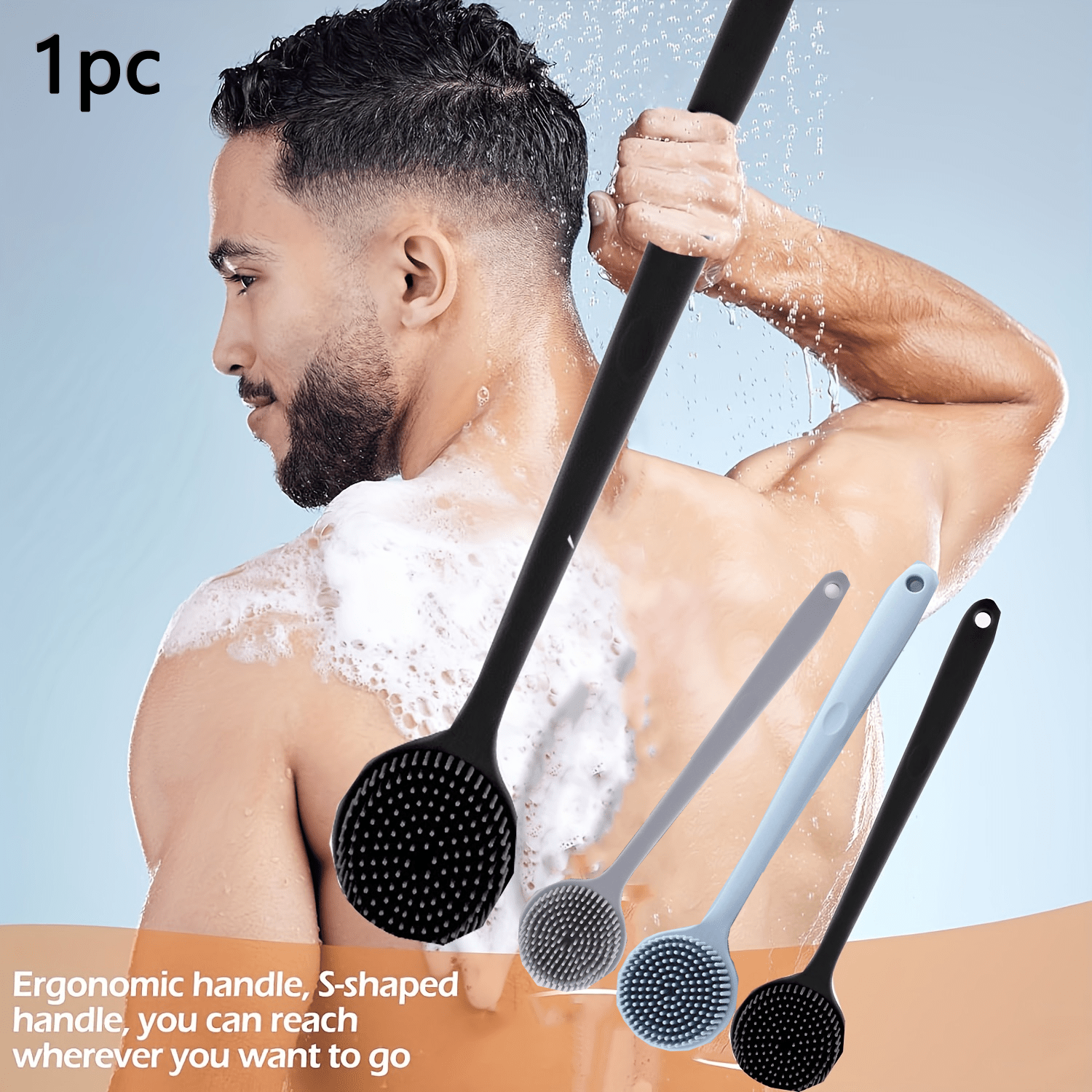 Silicone Bath Brush with a Long Handle And Soft Bristles - an Ergonomic Back Scrubber Designed for Exfoliation And Massage, Gentle on All Light Beige Skin Types, Durable And Easy to Clean, Perfect for Home Use, Bath Additions, Body Massage
