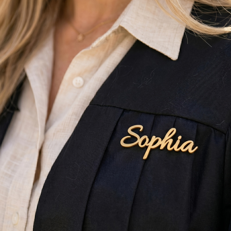 TEMU Personalized Cursive Name Brooch, Layered Hollow Calligraphy Badge, Minimalist Style Exquisite Custom Name Keepsake, Emotional Treasure For