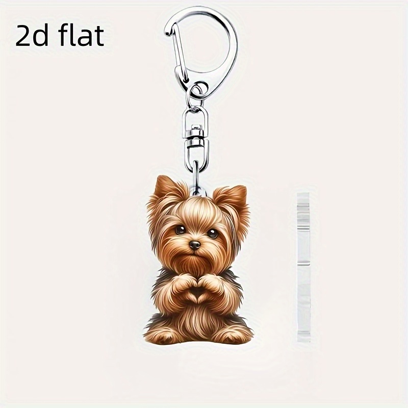 TEMU Piatto 2D, Portachiavi Piatto 2D Monopezzo in Acrilico Cane Yorkshire Terrier, Accessorio Yorkie, Ciondolo per Borsetta da Donna, Regalo,