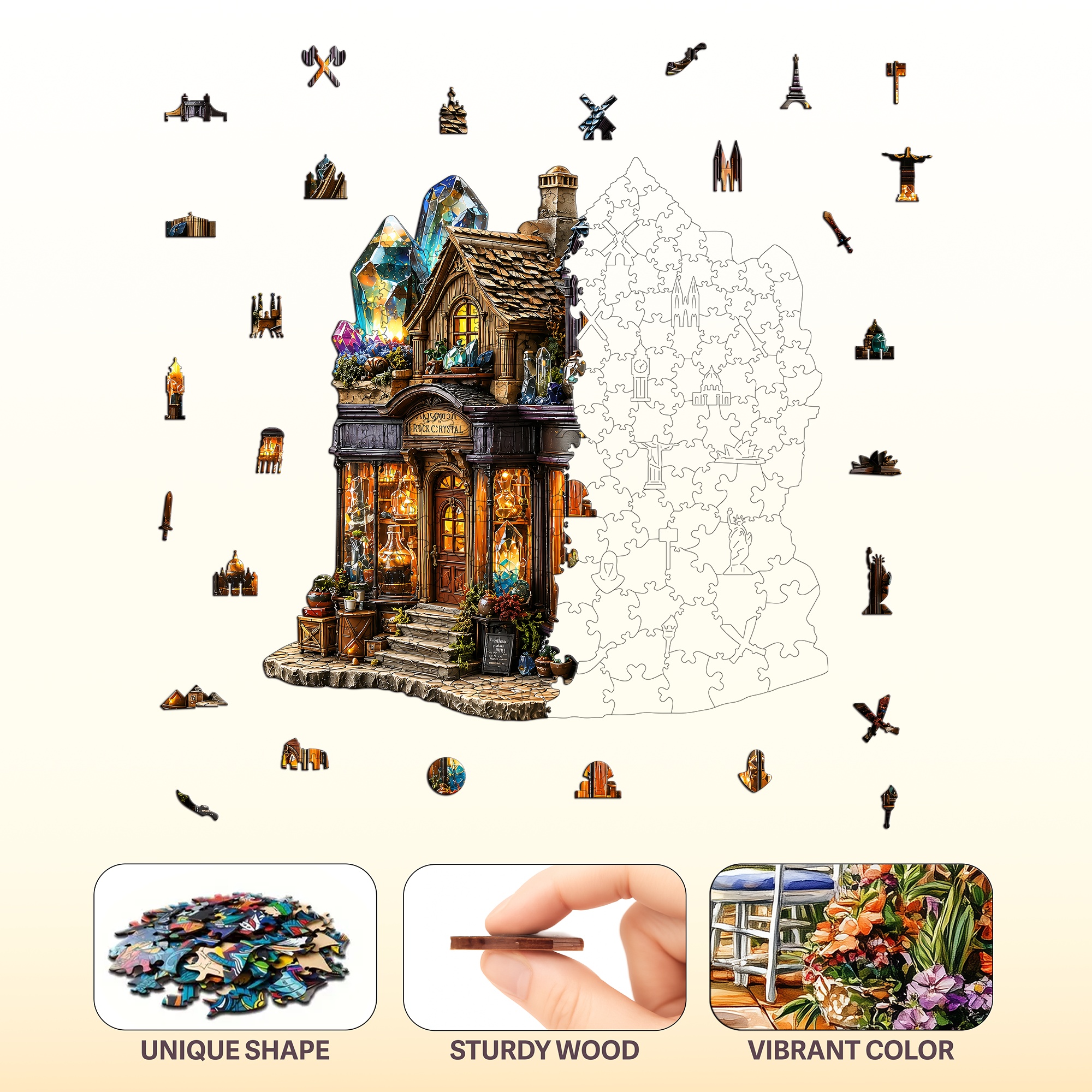 Rustic Crystal Shop Large Gems Art Wooden Jigsaw Puzzle