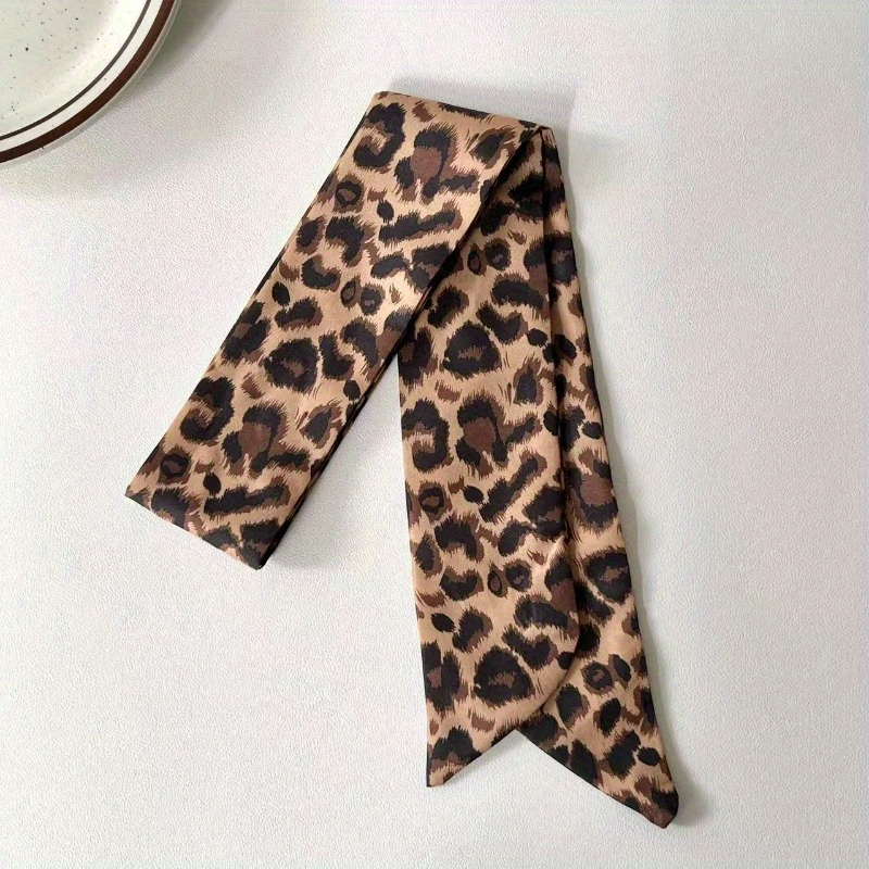 1pc Coffee Color Print Long Strip Small Scarf Tie Hair Band Wrapped Bag Bow Decoration Ribbon Versatile Fashion Wrist Streamer Headwear
