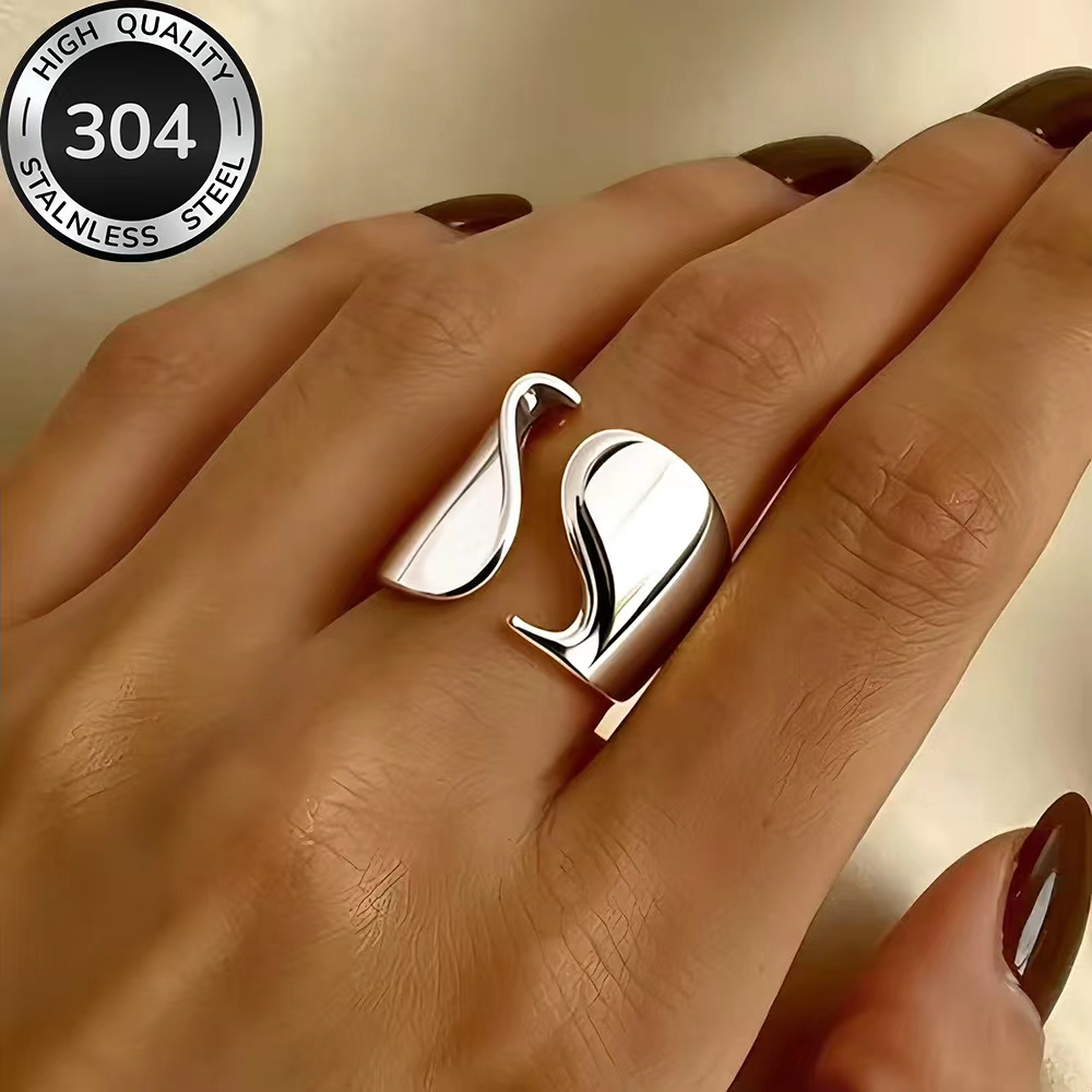TEMU High-quality Hypoallergenic Stainless Steel Open-ring, Tarnish-resistant, Simple And Elegant, A Fashionable Women's Ring Suitable For Daily Wear