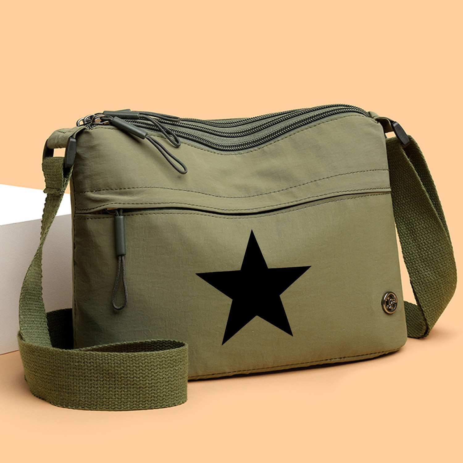 TEMU Star-patterned Single-shoulder Bag, A New Stylish Crossbody Bag, Versatile Casual Satchel With Adjustable Strap And Zipper Design. An Essential