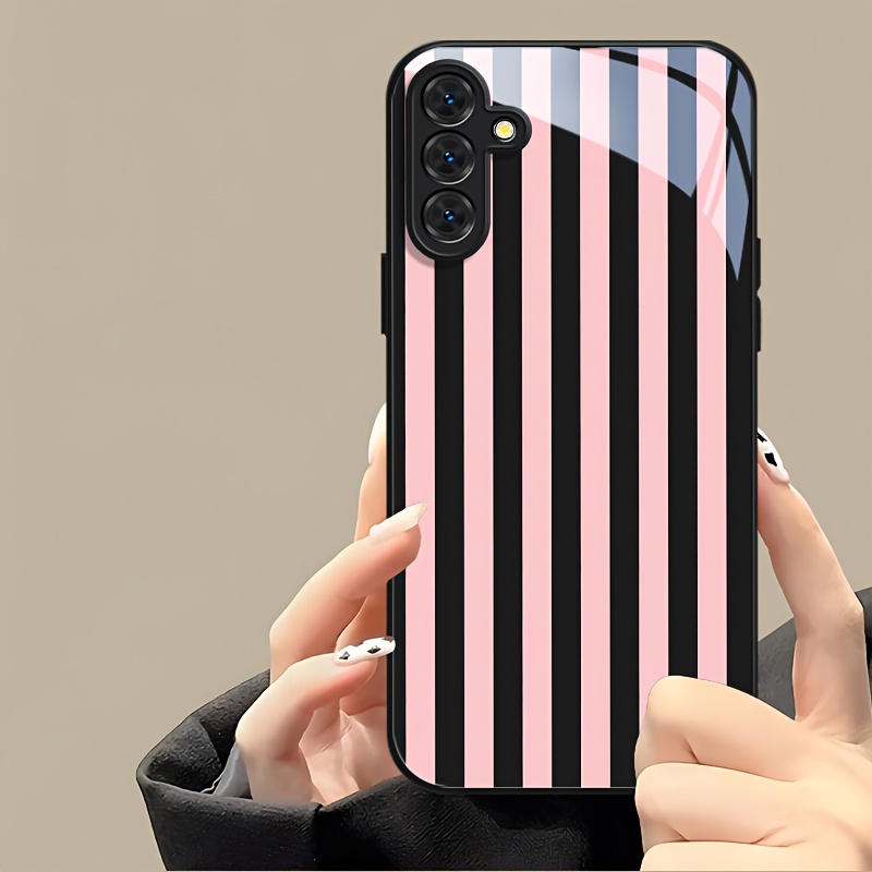 TEMU Phone Case: Creative Pink Striped Tempered Glass Phone Case For S26 Ultra, S26 Plus, S26, S25 Fe, S25 Ultra, S25 Plus, S25+, S24, S23. Fashion
