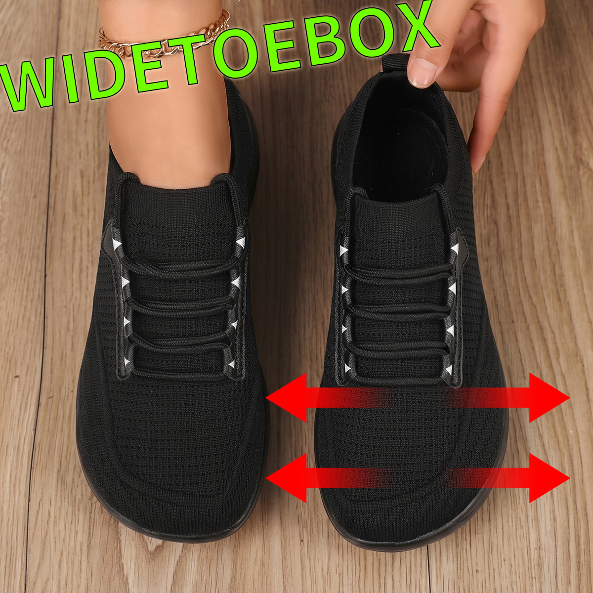 TEMU Women's Wide Toe Trendy Athletic Shoes, Foot Shape, Lightweight Comfortable Women's Flat Shoes Breathable Lining - Large Feet High Easy Dressing