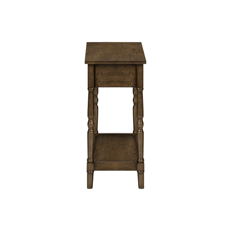 Accent Table 2 Tier End Side Table Nightstand Bedroom Narrow Lamp Storage Drawer Brown Veneer Traditional