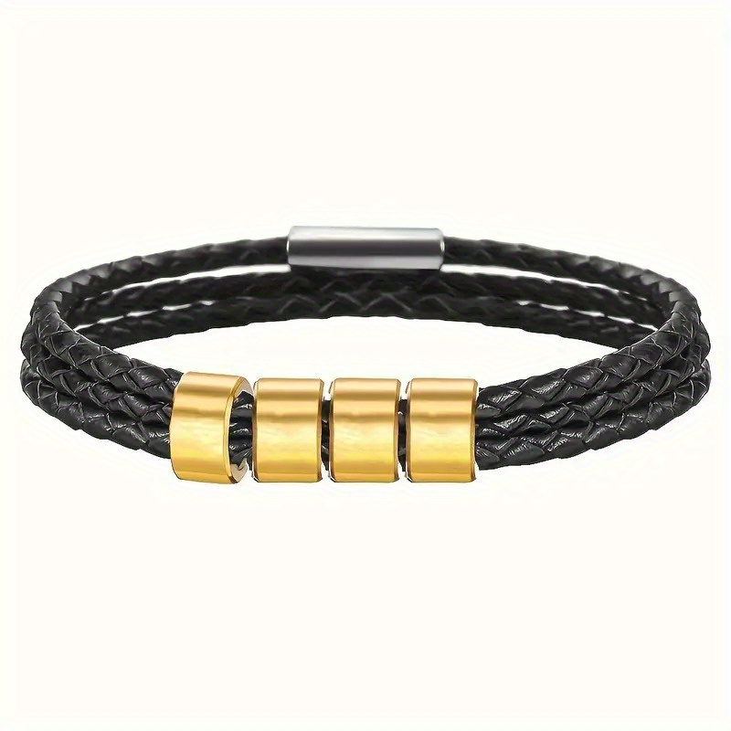 TEMU Personalized Pu Bracelet Suitable For & - Laser-engraved Custom Name/date/initials/symbols, Multi-name Family, Elegant Round Pu Wristband For
