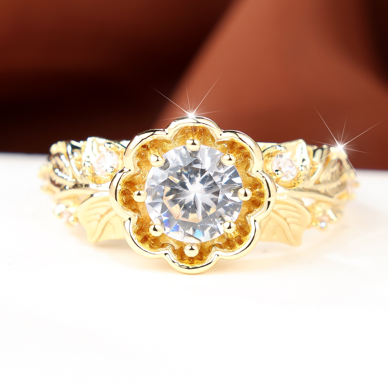 Unisex Heavy Industry Style Plated Floral Bezel Ring