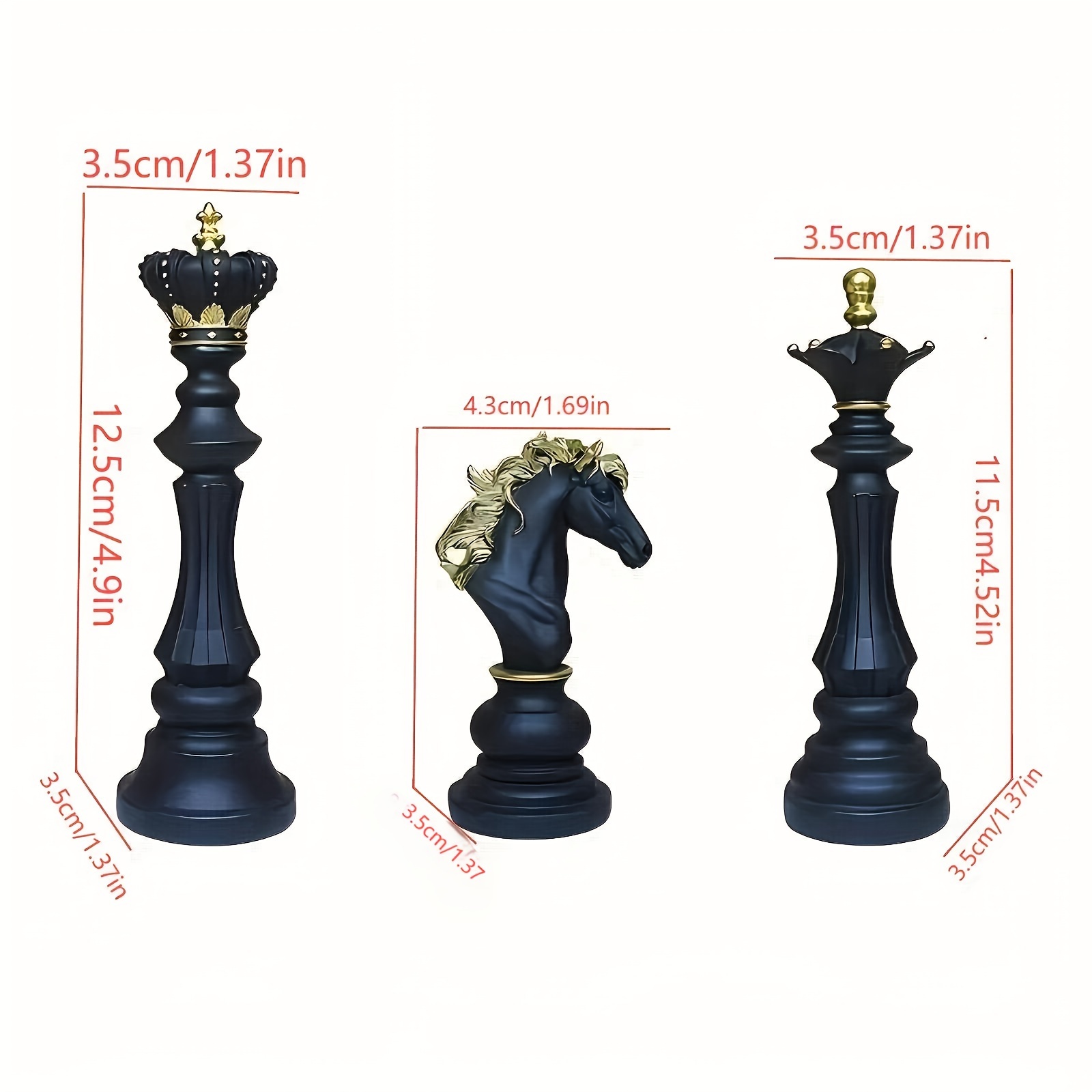 3pcs of Black and Golden Resin Chess Ornaments, Luxurious Black and Golden Chess Pieces, Suitable for Home Decoration- Ideal for Living Rooms and Study Rooms. Desk Arrangement