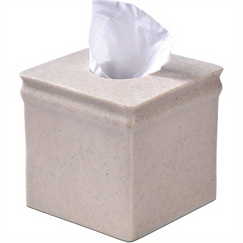 beige   tissue box cover retro square design durable stylish for bathroom bedroom nightstand vanity desk or office decor bathroom decor and accessories bedroom accessory   textured surface Product details 0