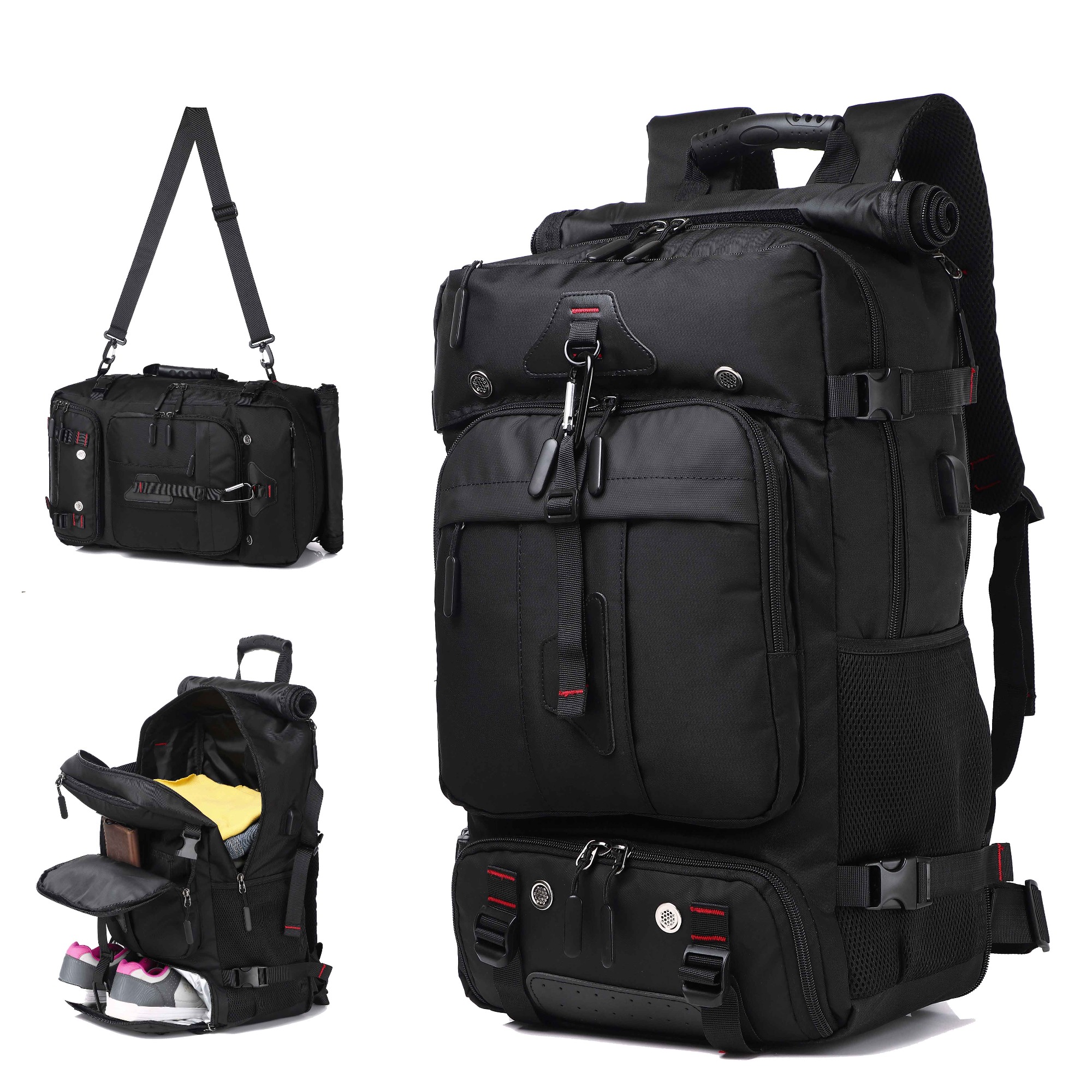 TEMU 1pc Versatile Large Capacity Backpack | 3-in-1 Transformable Shoulder/handbag | Travel/gym Bag With Shoe Storage | Casual Business Backpack For