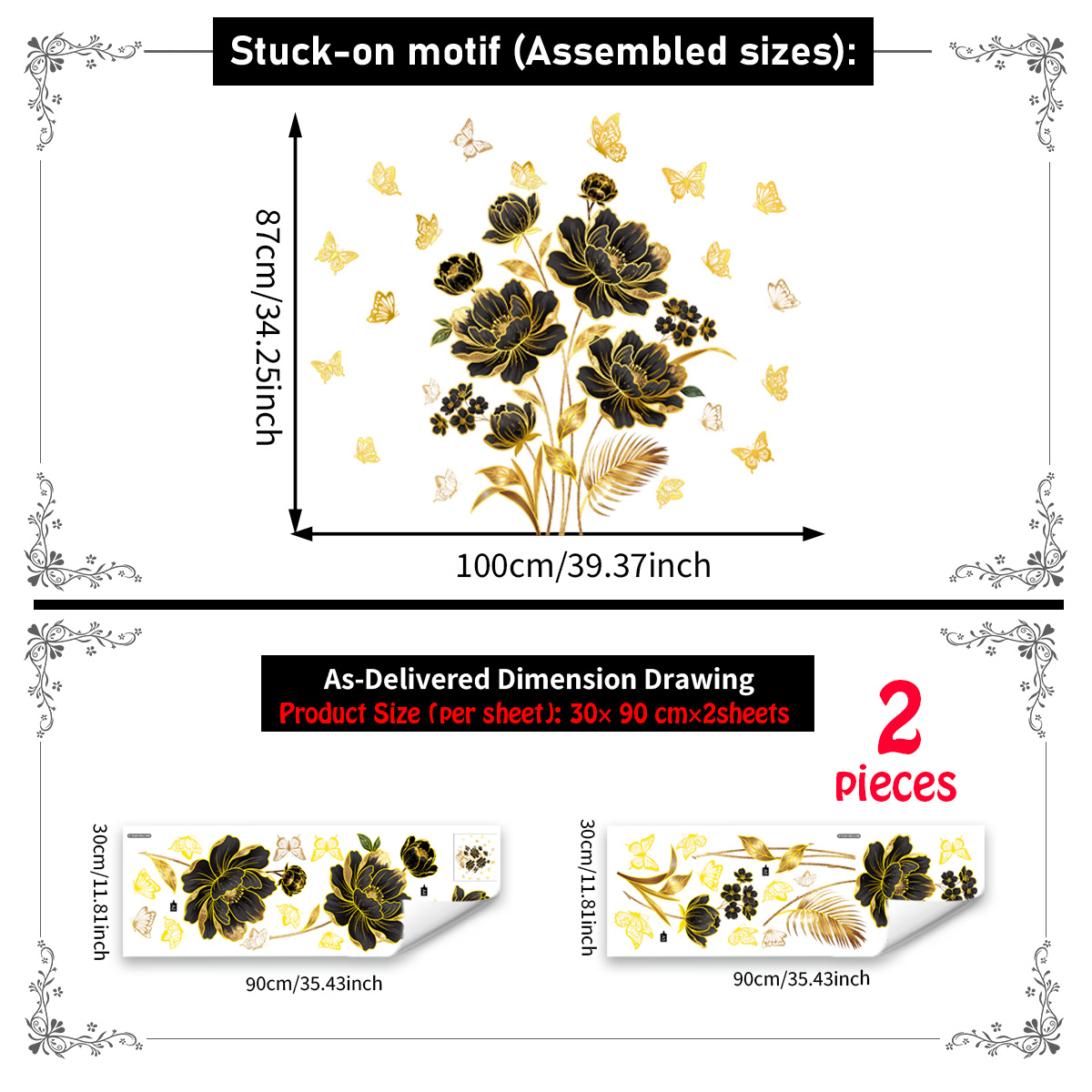 TEMU 1 Set Contains 2pcs (30 X 90cm X 2pcs) Self-adhesive Light Wall Stickers With Floral Patterns, Removable, No Wall Damage, Modern Home Decor For