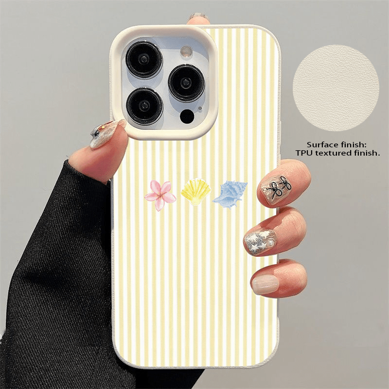 TEMU para Teléfono - Diseño a Rayas con Flores de Concha y de , Carcasa de TPU para iPhone 17/17 Pro/17 Pro Max/17 Air, 16/16 Pro/16 Pro Max/16