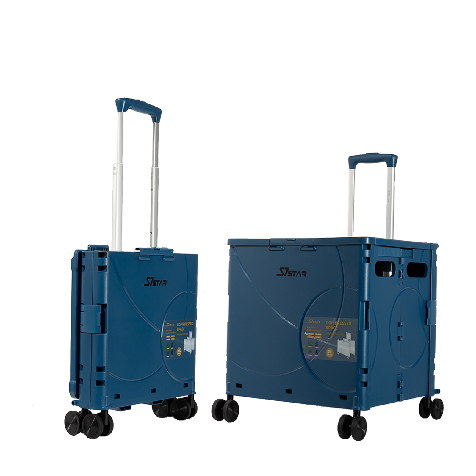 Image of Modern Foldable Shopping Cart, Small Cart With Wheels, Compact Trolley, Family Cart With Cover, Stair-climbing Design, For Campers