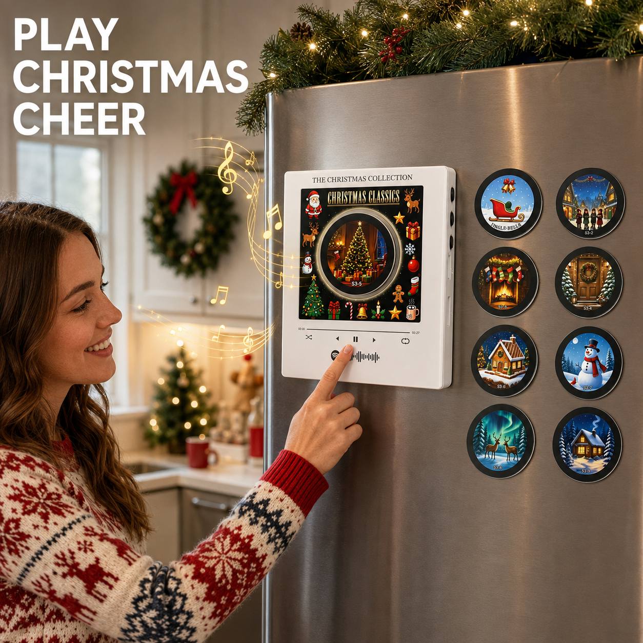 christmas vinyl record player fridge magnet set 9pcs records interactive music fridge decor kitchen home refrigerator ornament unique creative holiday gift Product details 0