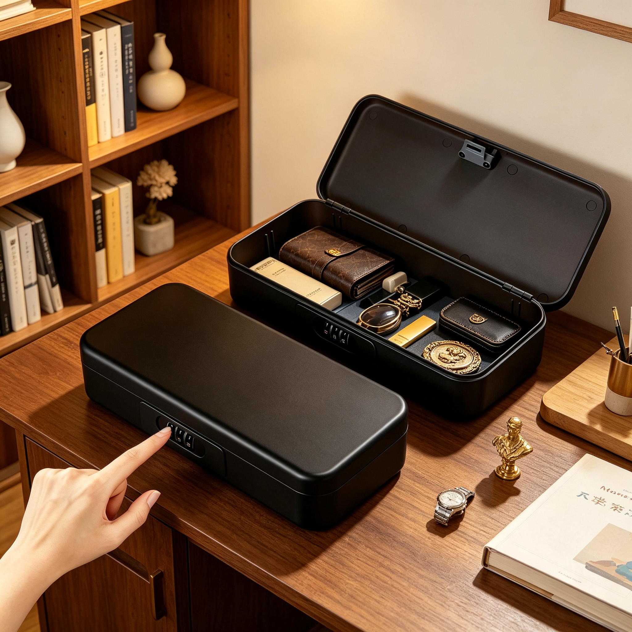 Image of Portable Lockable Storage Box- Secure Organizer For , With 3-digit Combination Lock, Suitable For Home, Study, And Office Storage
