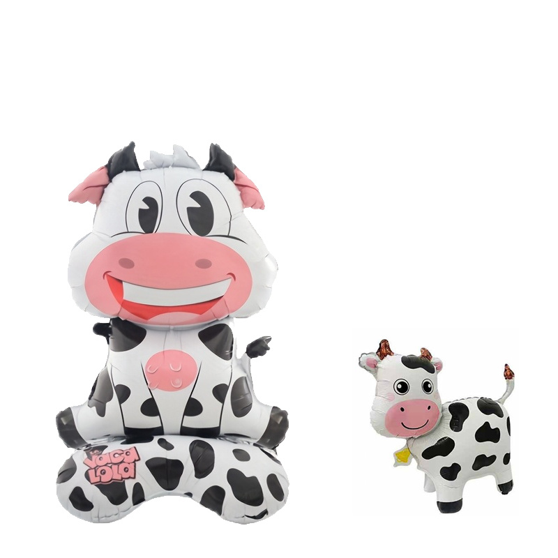 TEMU 2pcs 58-inch Large , Black Standing Cartoon Cow Birthday Theme Party Atmosphere Decoration, Cute Ranch Farm Cow Themed Balloon Decor Scene Setup