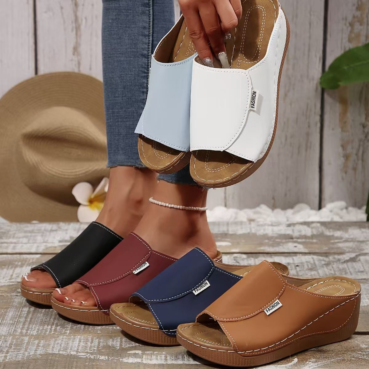 dames lichtblauwe slide sandalen - comfortabele arch support, ademende buitenhuisjes met haktab, casual open-toe ontwerp, zachte   voor gemakkelijk  , casual wear sandalen|slipon sandalen|synthetische cover sandalen, strappy sandalen 3