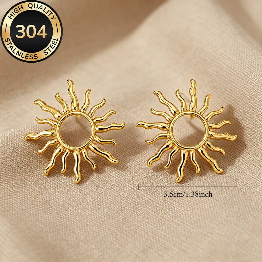 Women's High-Quality Stainless Steel Golden Sun Stud Earrings
