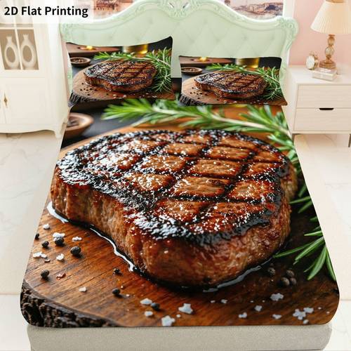 3pcs rustic fitted sheet 3pcs set 1 fitted sheet 2 pillowcases kitchen theme bedding mattress protector soft breathable