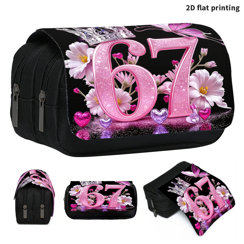 TEMU Trousse à crayons 1 pièce, motif numérique 67, impression 2D à plat, grande - Sac de rangement de papeterie spacieux, organisateur pour