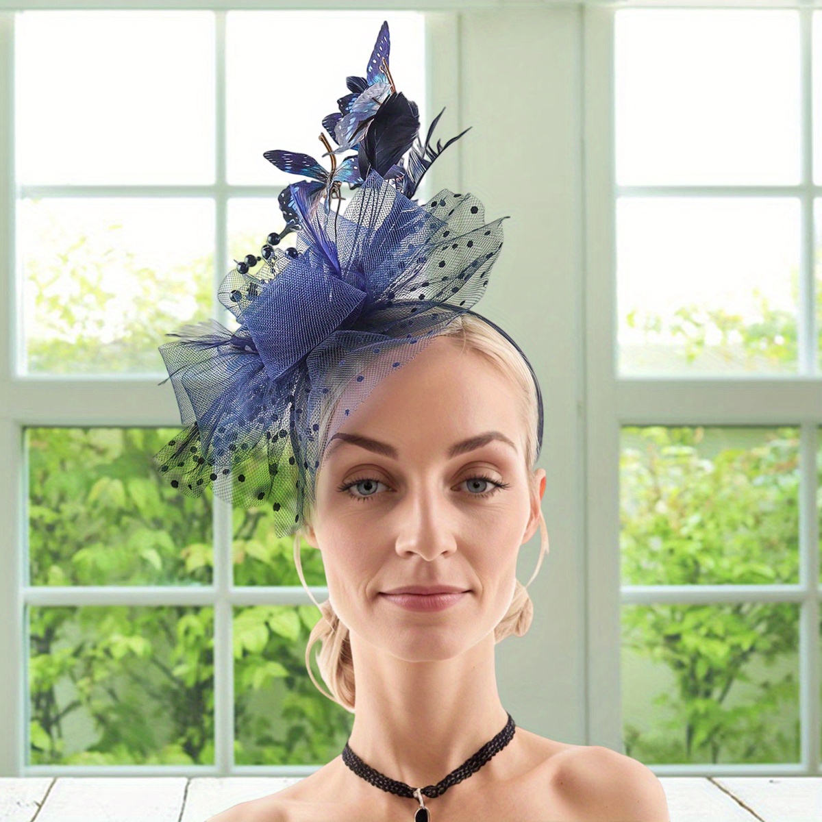 womens royal blue black fascinator hairpiece - Temu display picture 1