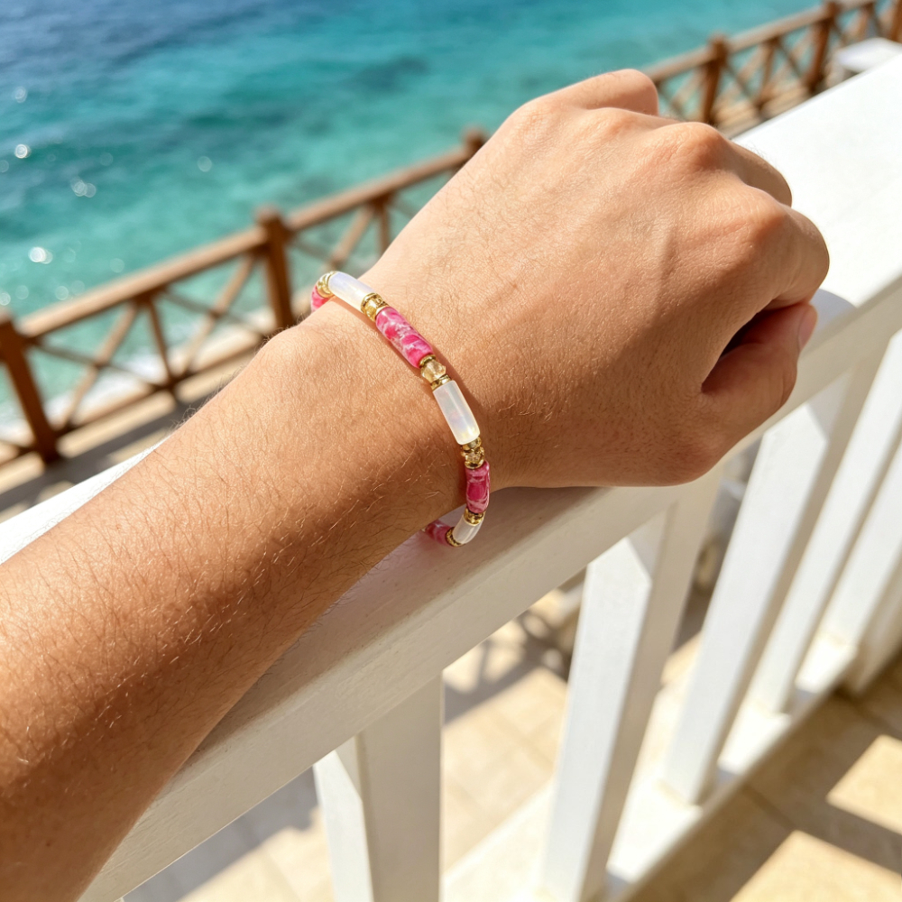 Natural Stone Pink Imperial Stone & Moonstone Bracelet